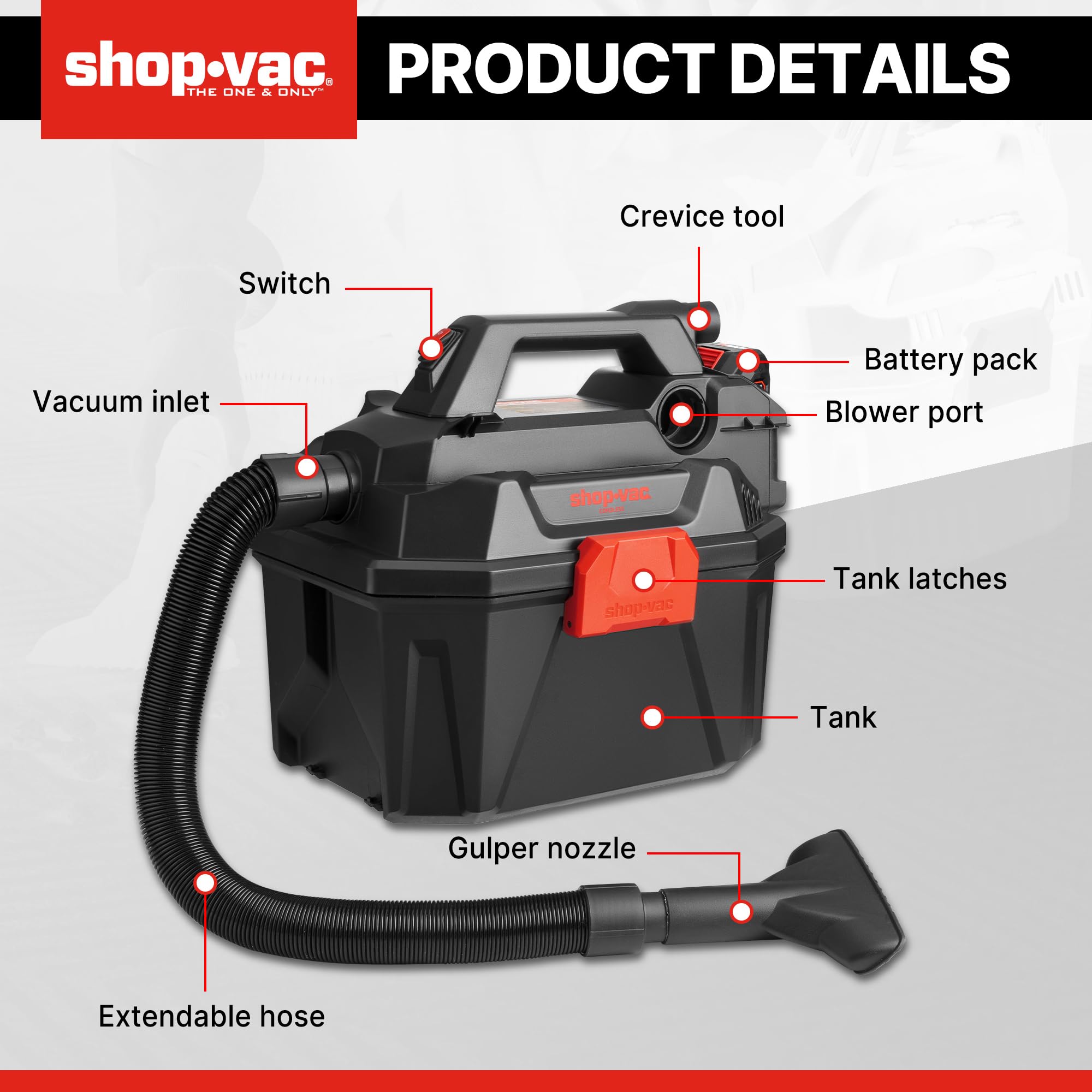 Shop-Vac 20V Cordless Wet/Dry Vacuum, 3-in-1 Portable Shop